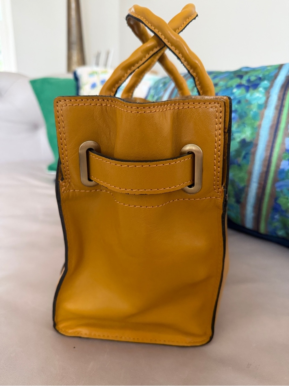 Patricia Nash Discovery Attica Leather Satchel Mustard Equestrian - Picture 4 of 7